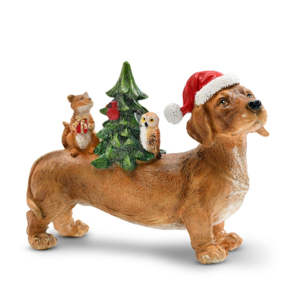 Decoratieve teckel met kerstboom