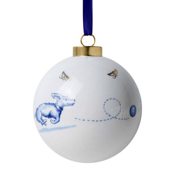Heinen Delfts Blauwe Teckel Kerstbal – Rennende Teckel Ornament - Teckel Nhaan