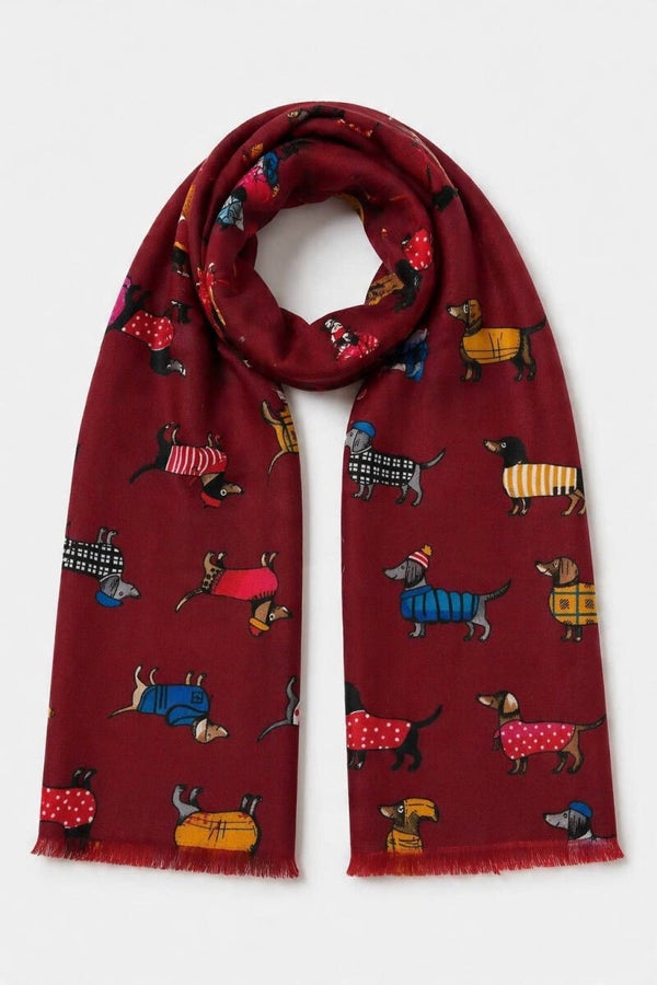 Sjaal met teckelprint – Bordeauxrood of bruin