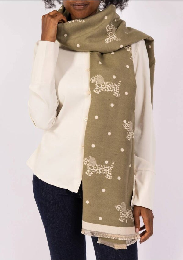 Herfstsjaal dames wol & viscose – teckelprint & luipaard