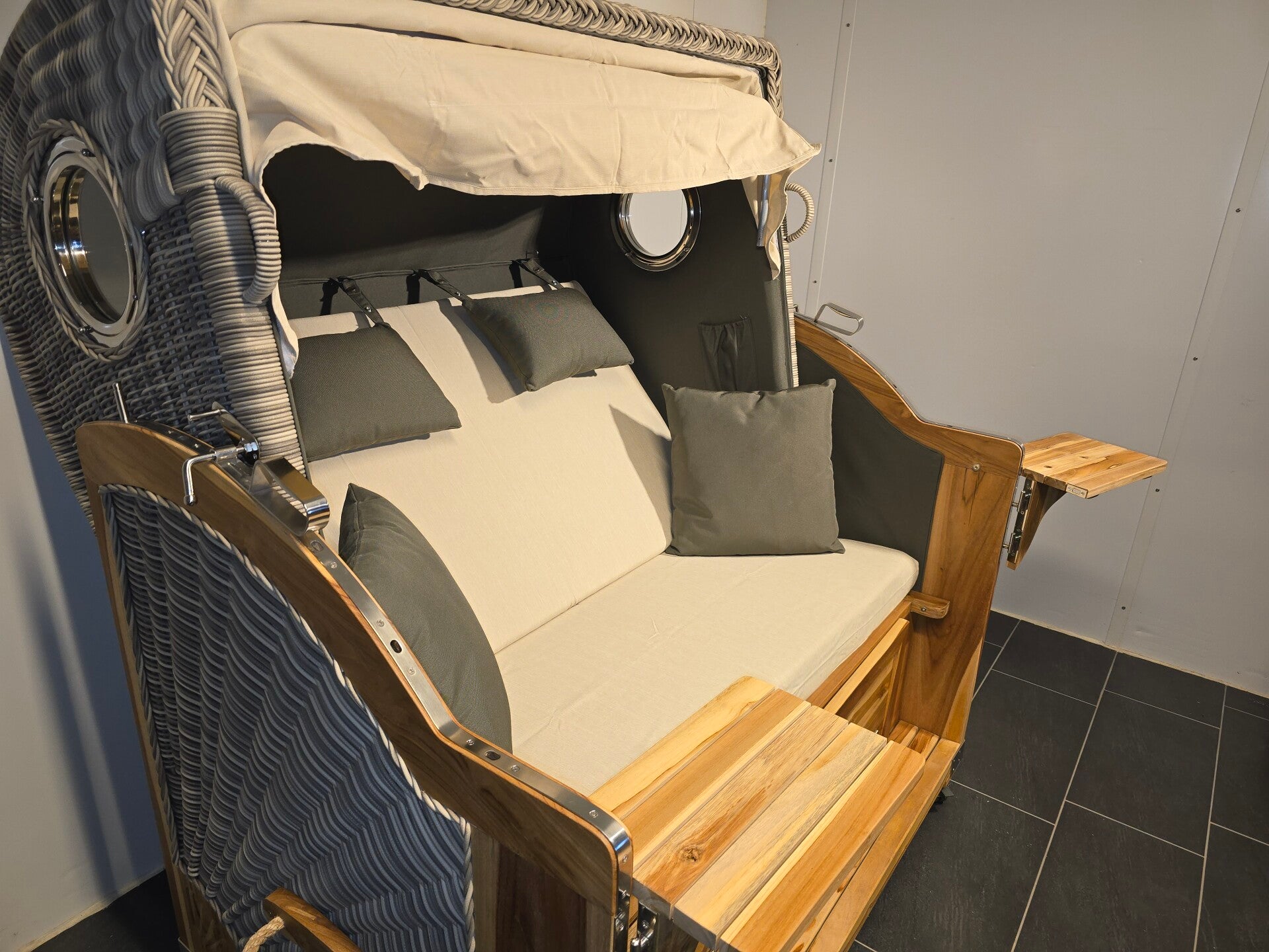 Strandkorb Pelikan XL Teakholz, White-Sonic, Dessin 140