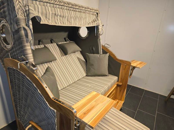 Strandkorb Pelikan XL Teakholz, White-Sonic, Dessin T-BR