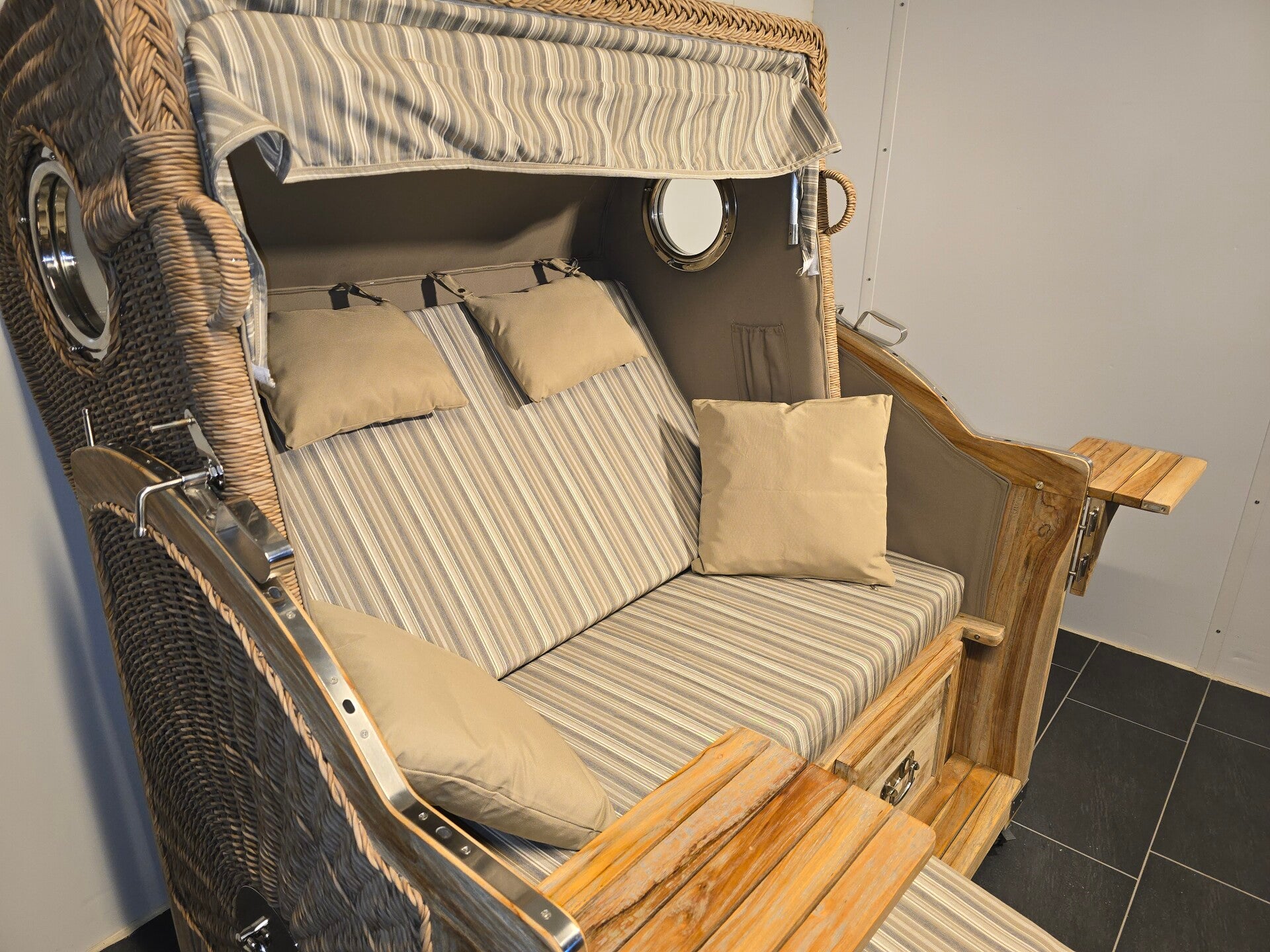 Strandkorb Pelikan XL Teak Rustic, Twisted Cat, Dessin T-BR