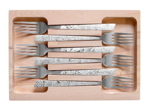Coffret 6 Fourchettes Décor Fleuris