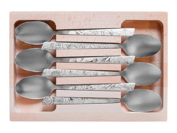 Coffret 6 Cuillères de Table Décor Fleuris