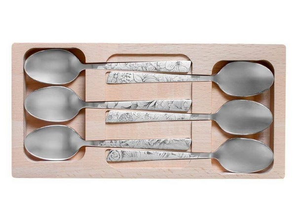 Coffret 6 Cuillères à Café Décor Fleuris