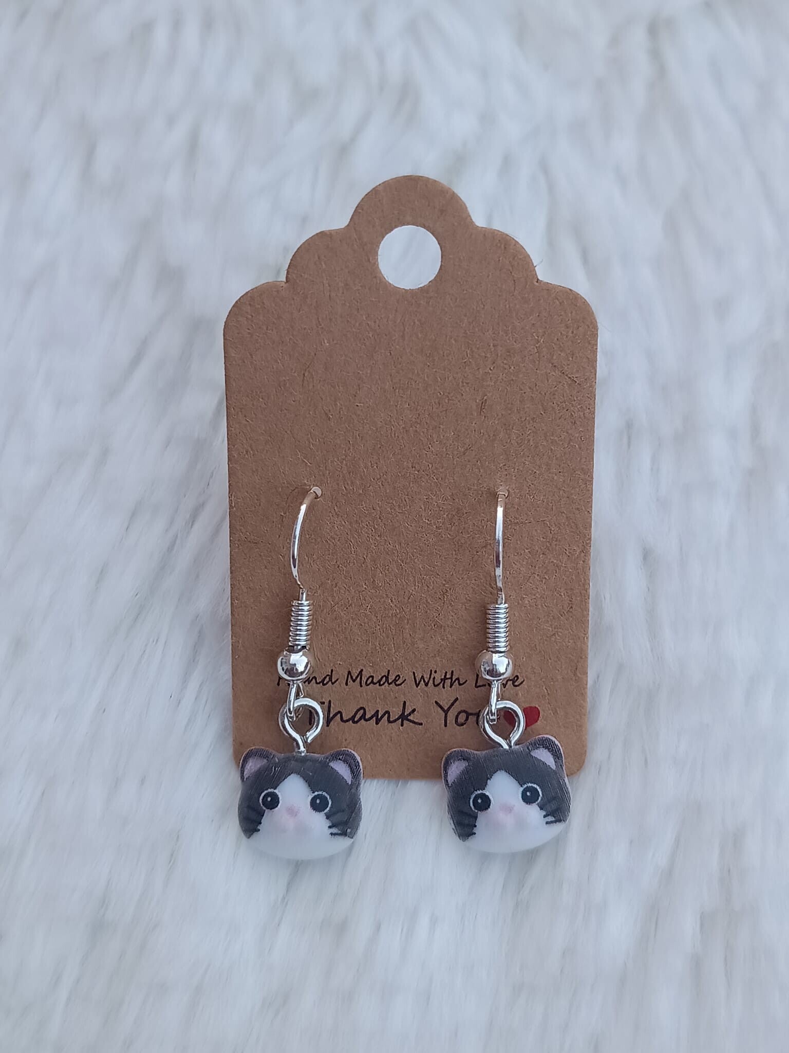 Oorbel Kat grijs\wit