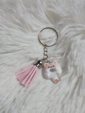 Sleutelhanger Kat roze\wit