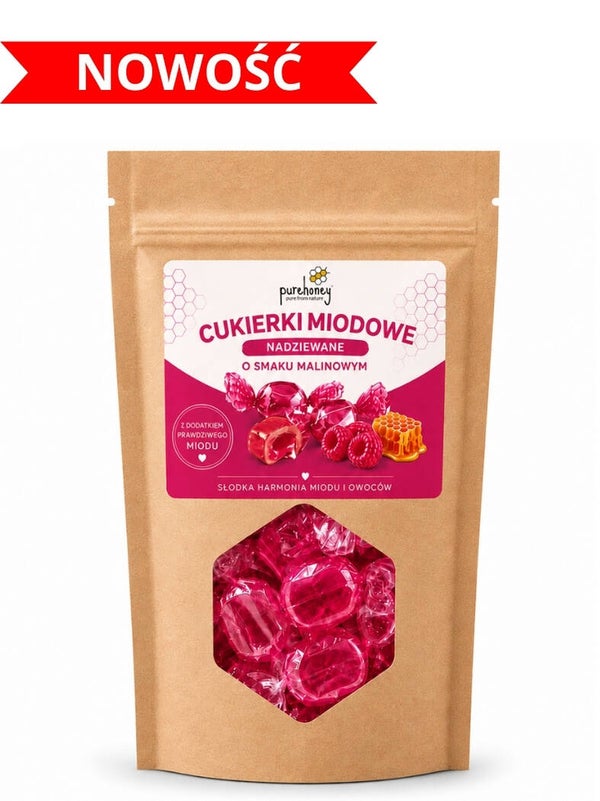 Cukierki miodowe nadziewane o smaku malinowym (150g)⭐⭐⭐⭐⭐
