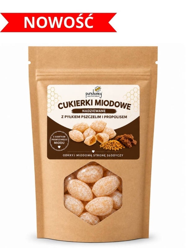 Cukierki miodowe nadziewane z pyłkiem kwiatowym i propolisem (150g)⭐⭐⭐⭐⭐