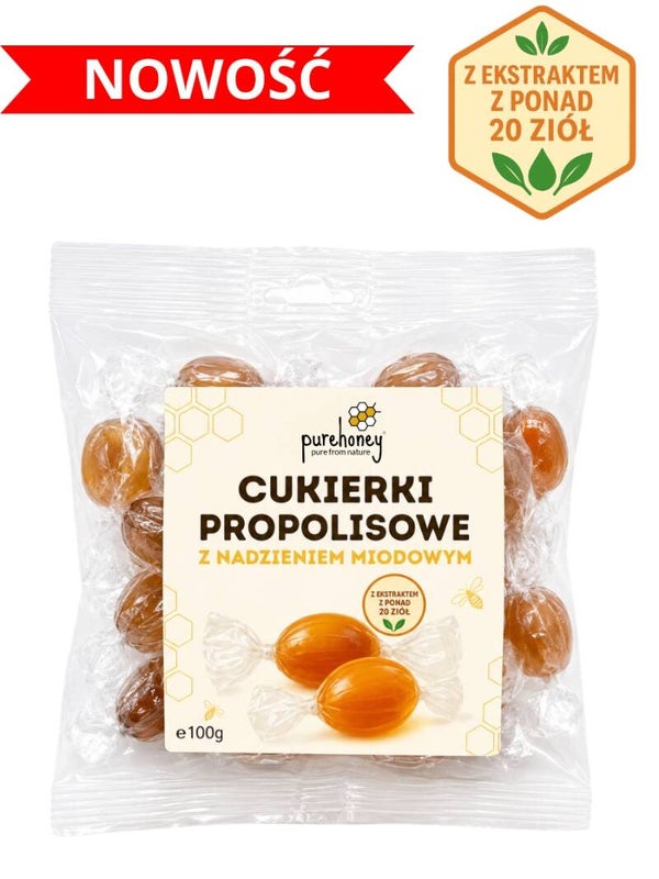 Cukierki propolisowe z nadzieniem miodowym (100g) ⭐⭐⭐⭐⭐