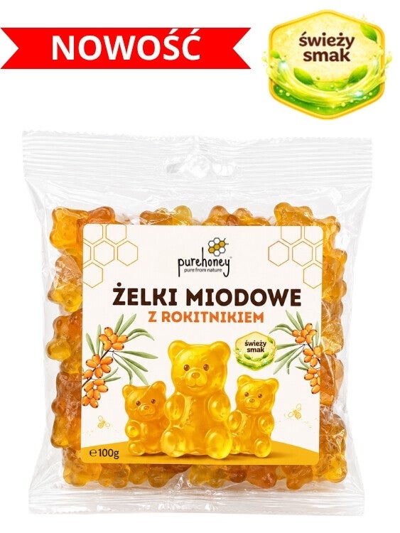 Żelki miodowe z rokitnikiem (100g)⭐⭐⭐⭐⭐
