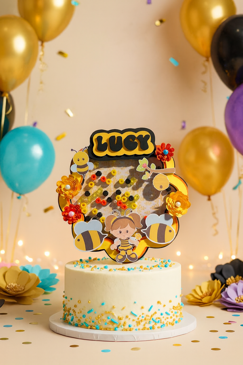 Handmade Bee Shaker Cake Topper