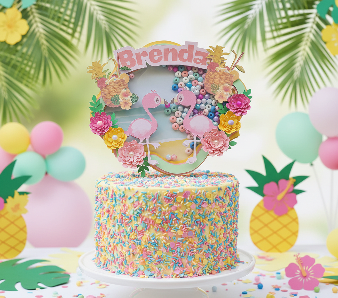 Handmade Flamingo Shaker Cake Topper