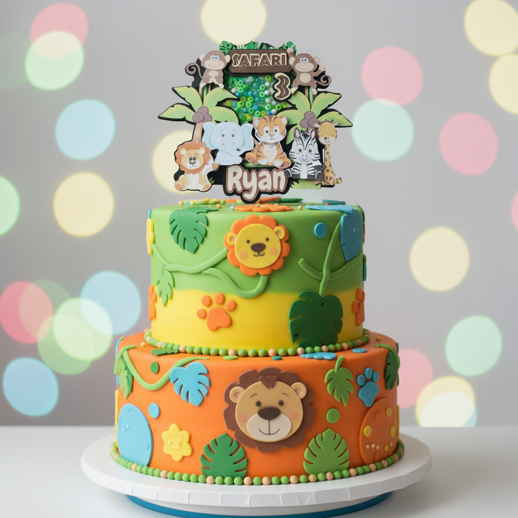 Handmade Jungle Animal Shaker Cake Topper