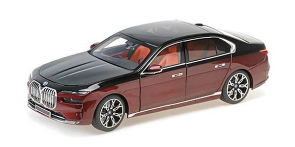 BMW i7 (2022) – black met./red met. - 1/18 Minichamps