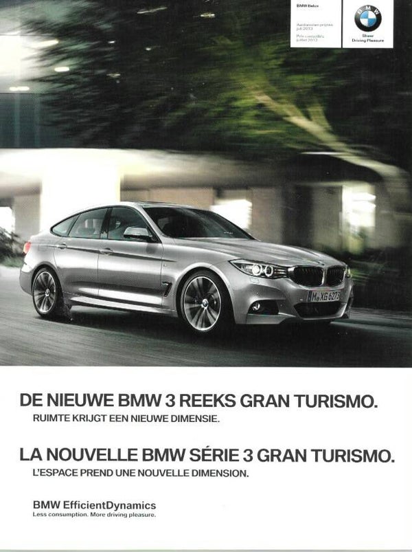 BMW 3 F34 - 2013/BE/F- De nieuwe 3 reeks Gran Turismo prijslijst juni 2013