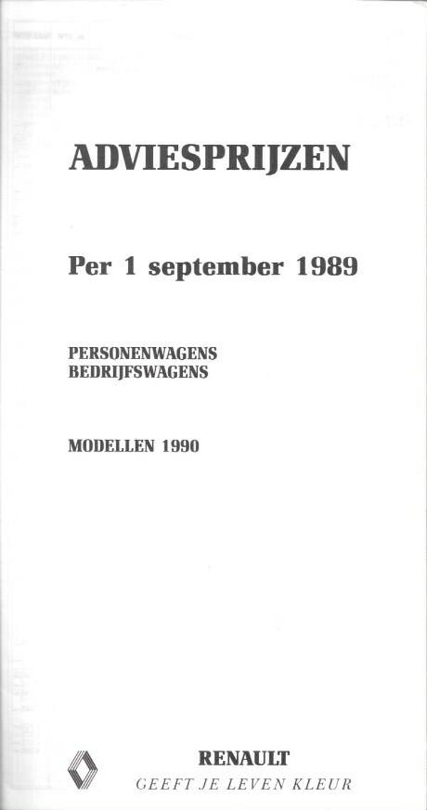Renault - 1989/NL - prijslijst 1 september 1989