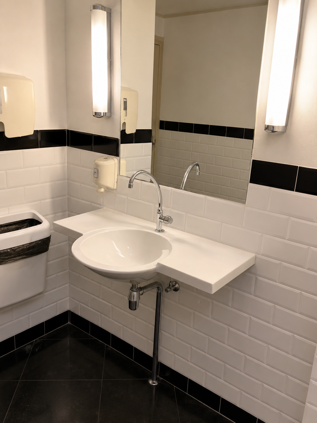 Schoongemaakt sanitair met reinigingsmiddelen tijdens dieptereiniging bedrijfspand