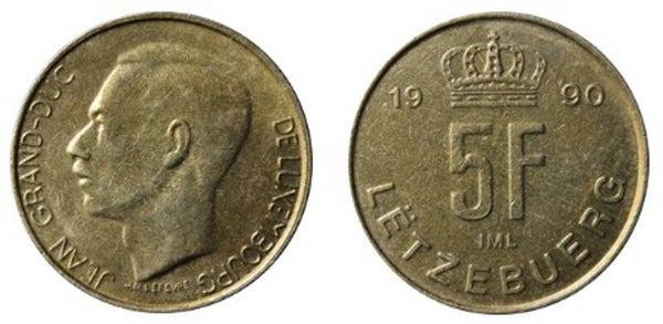 Pièce - 5 F Luxembourgeois 1990