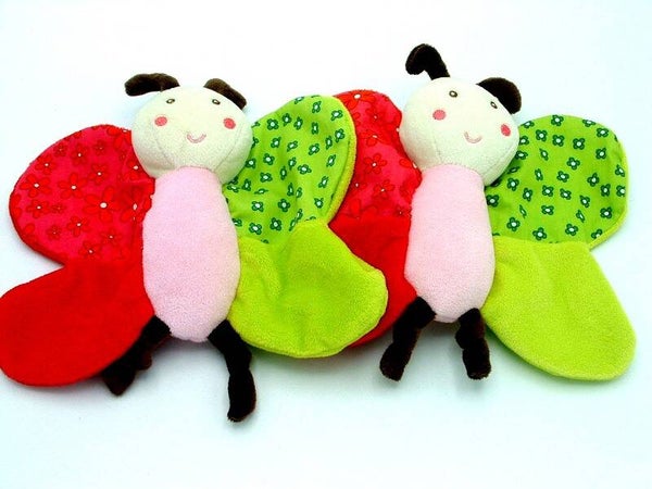 Doudou papillon rose et vert (lot de 2)