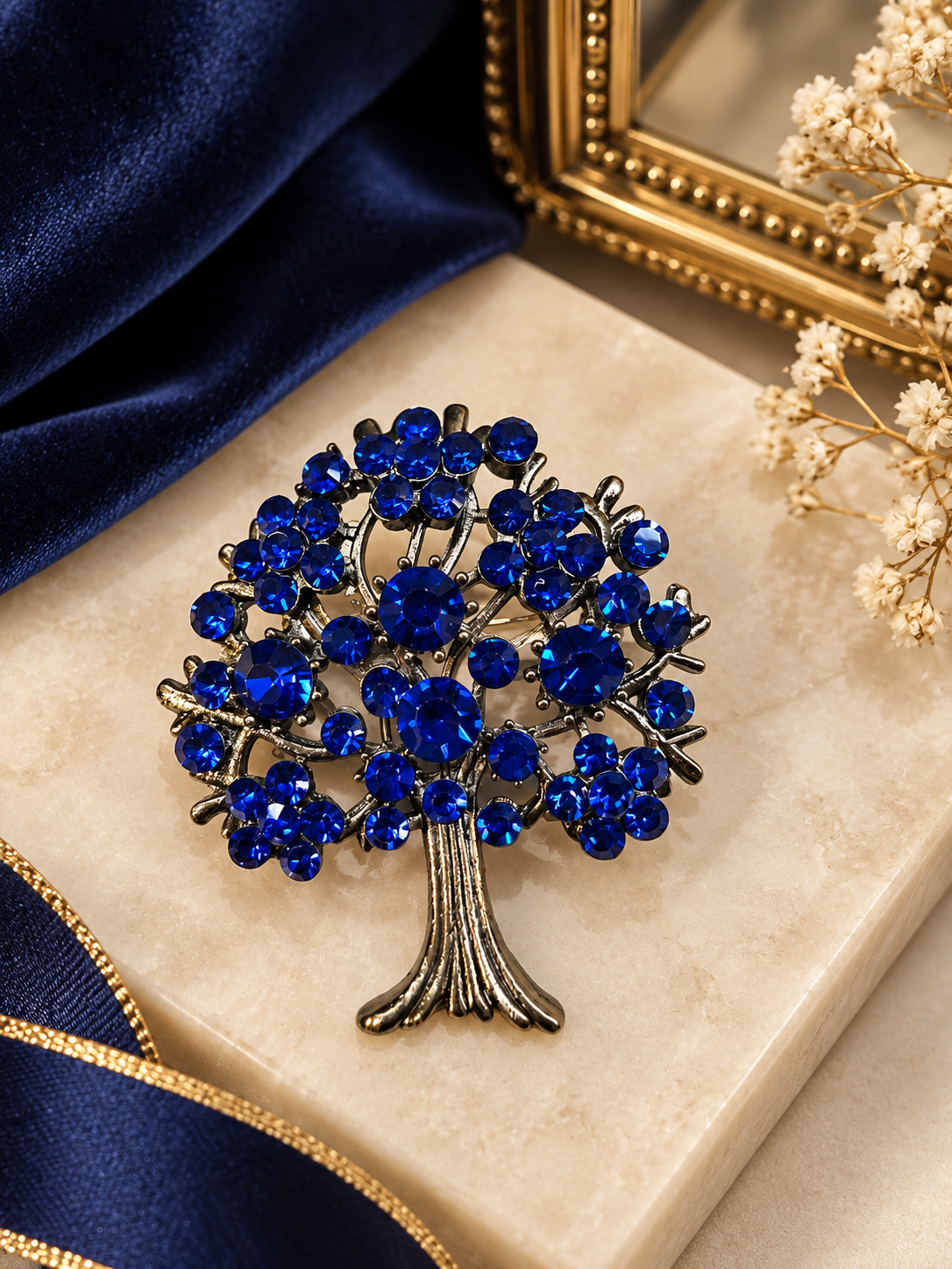 Broche arbres de vie bleue