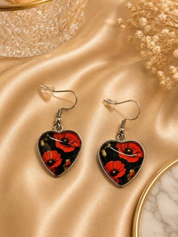 Boucles d'oreilles coquelicots ton rouge et noir