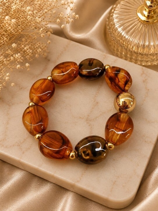 Bracelet résine et acier ton marron transparent