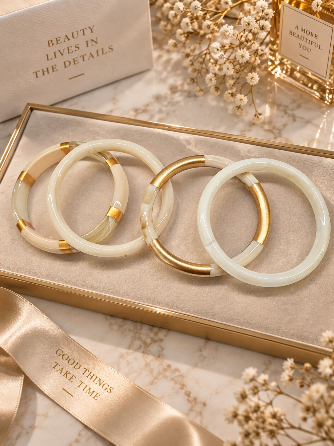 Bracelets en lot ton blanc cassé
