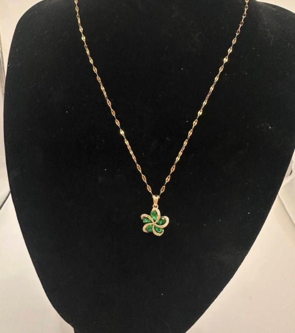 Stainless steel ketting groene bloem