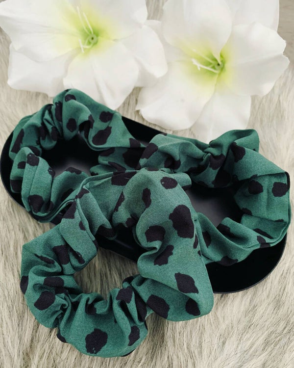Green leopard scrunchies
