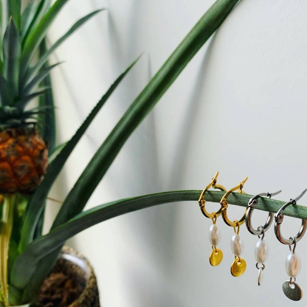 Pearl & coins hoops