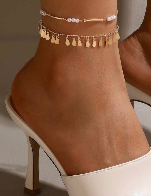 Gold & pearl anklets