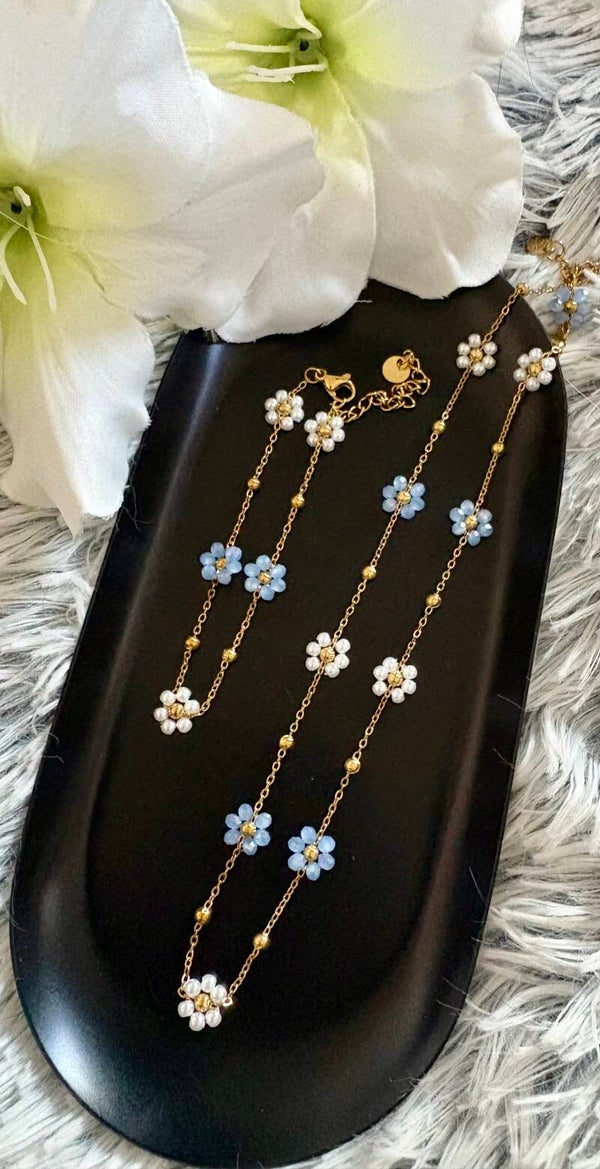 Daisy chain set blauw/wit