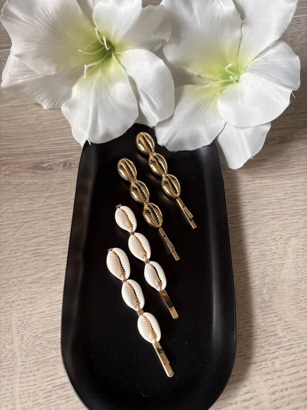 Golden shells hair pins