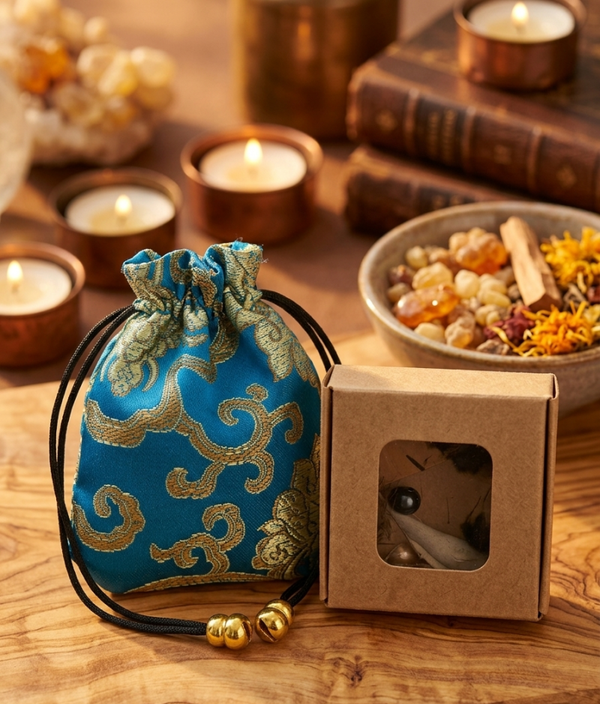 Amulet op maat in satijnen zakje