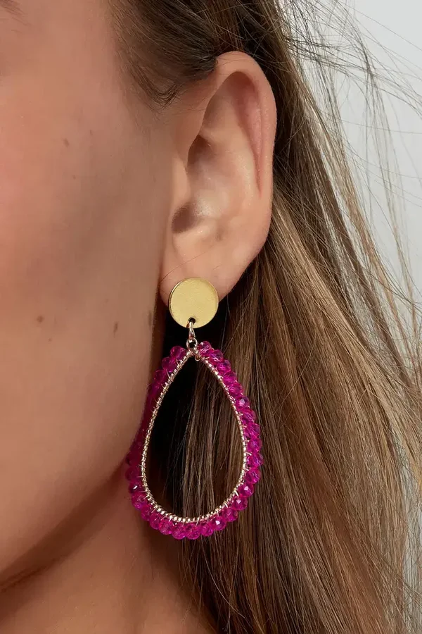 Oorbellen ovaal glas fuchsia