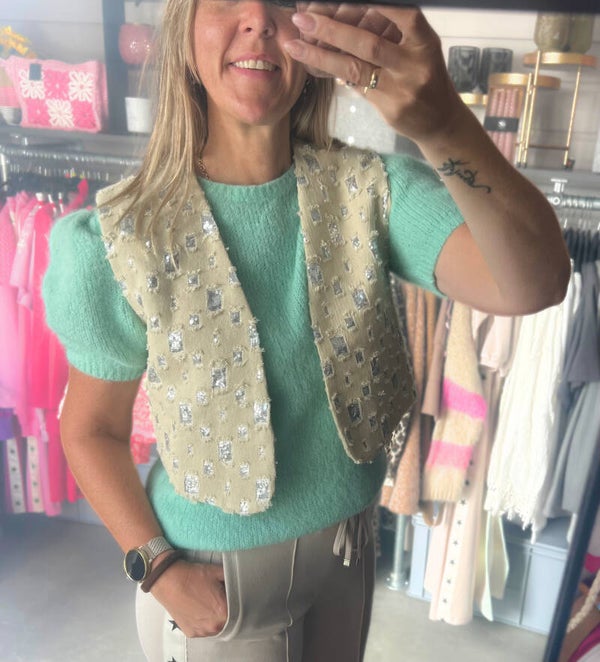 Gilet met kleine pailletten Ambika beige