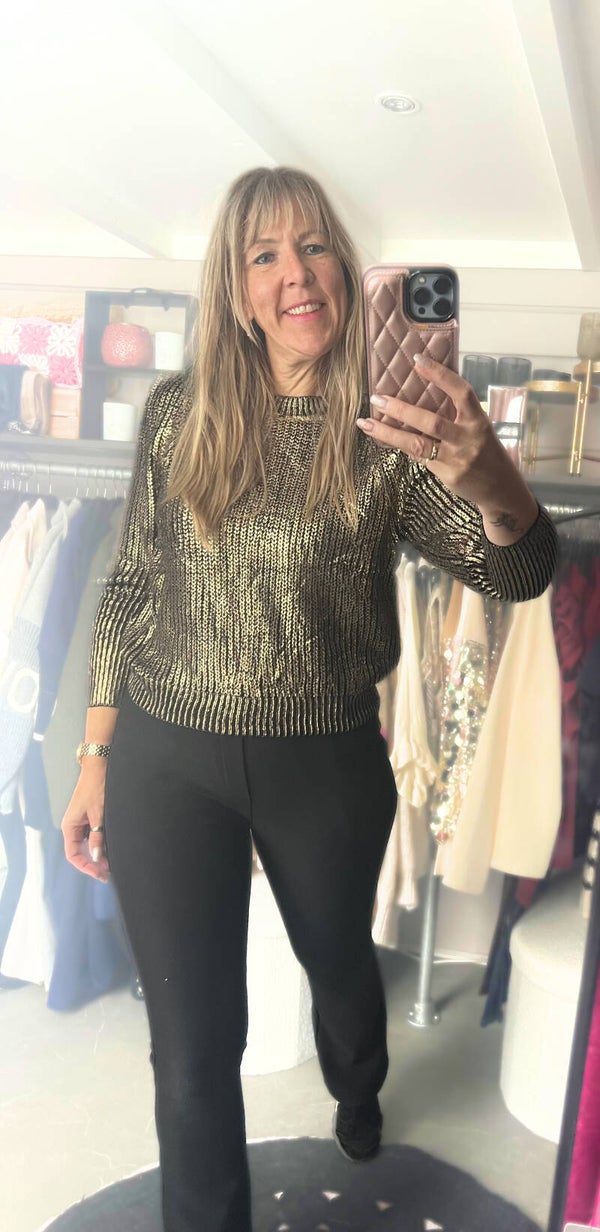 Metallic gebreide trui goud / zwart