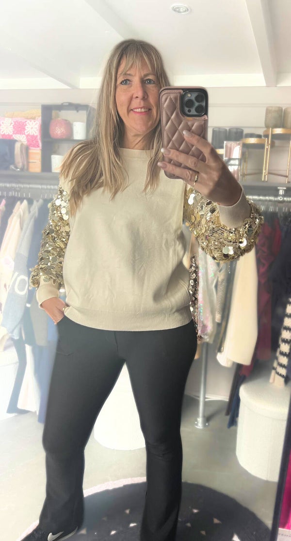 Pailletten trui beige