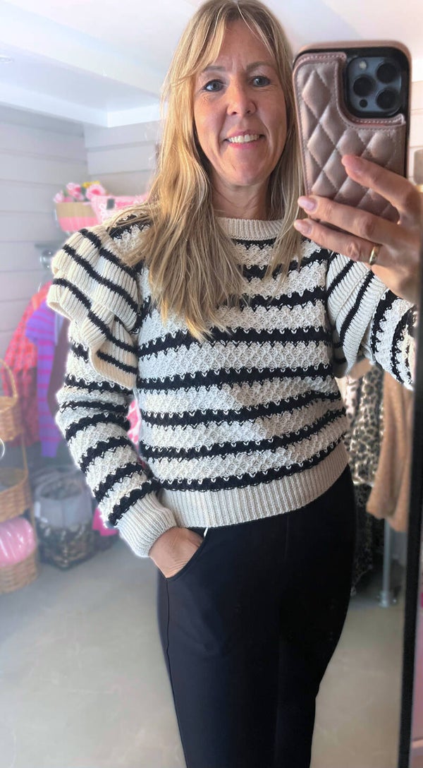 Trui roezel donker blauw/off white