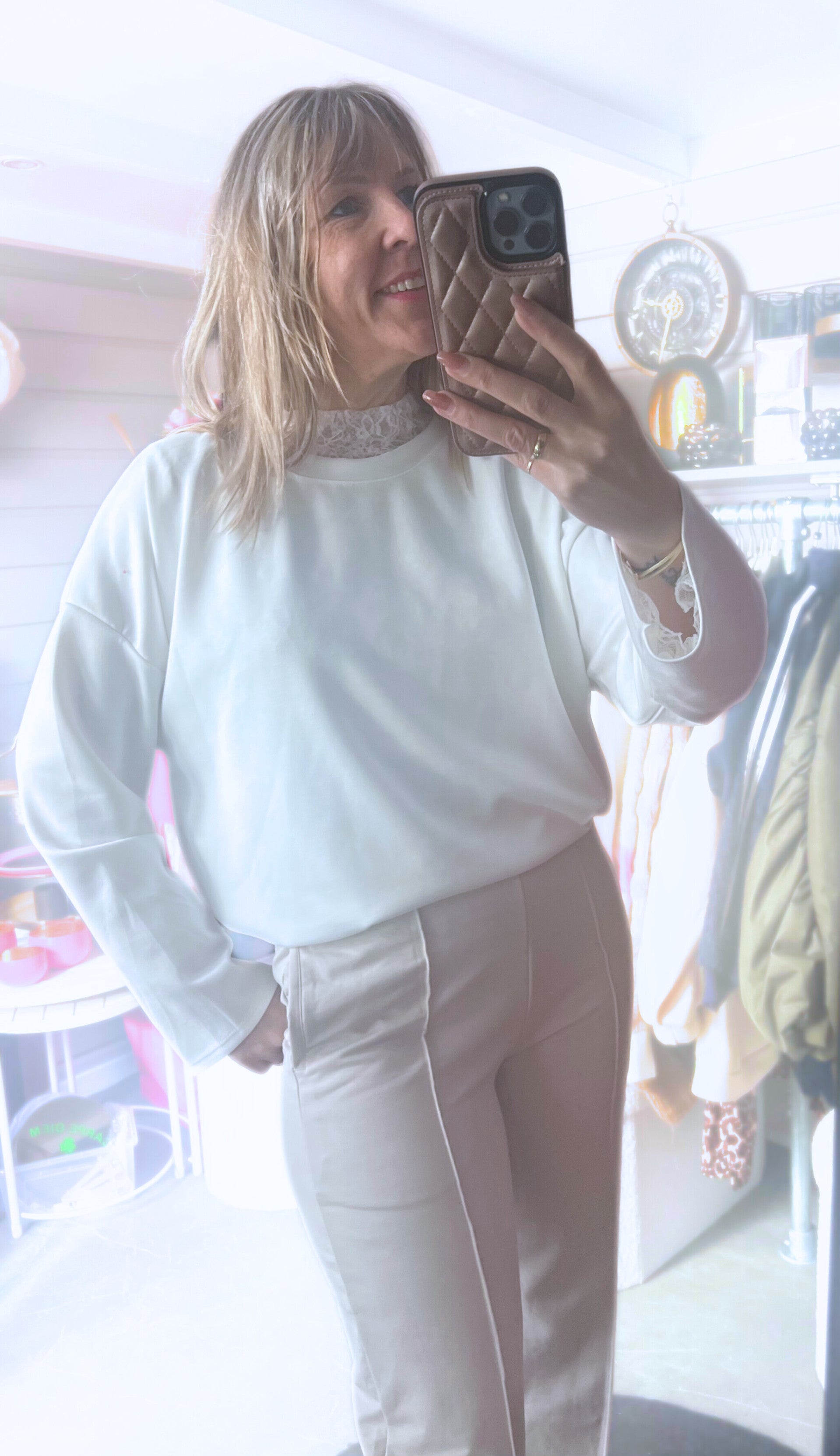 Top lange mouw viscose/travel Off white (+size)