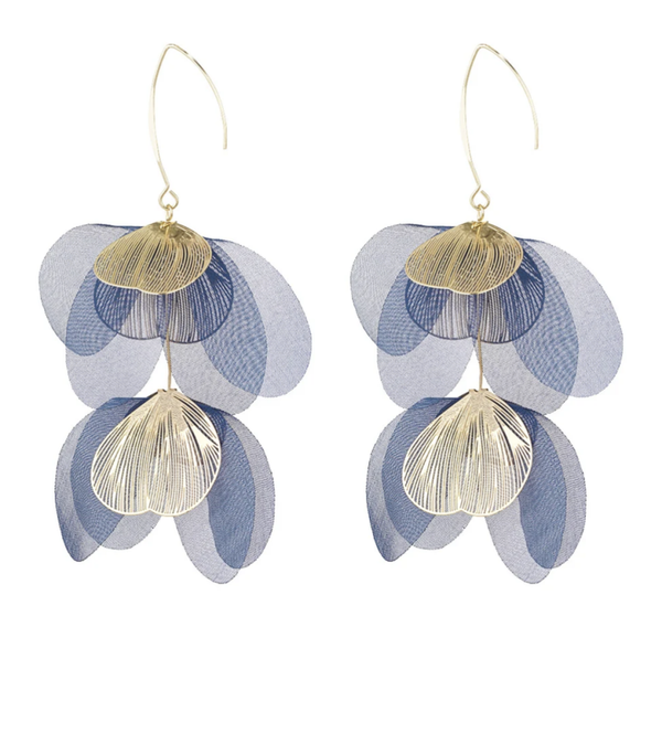Statement charming dubbele Flower oorstekers | Blauw/Goud