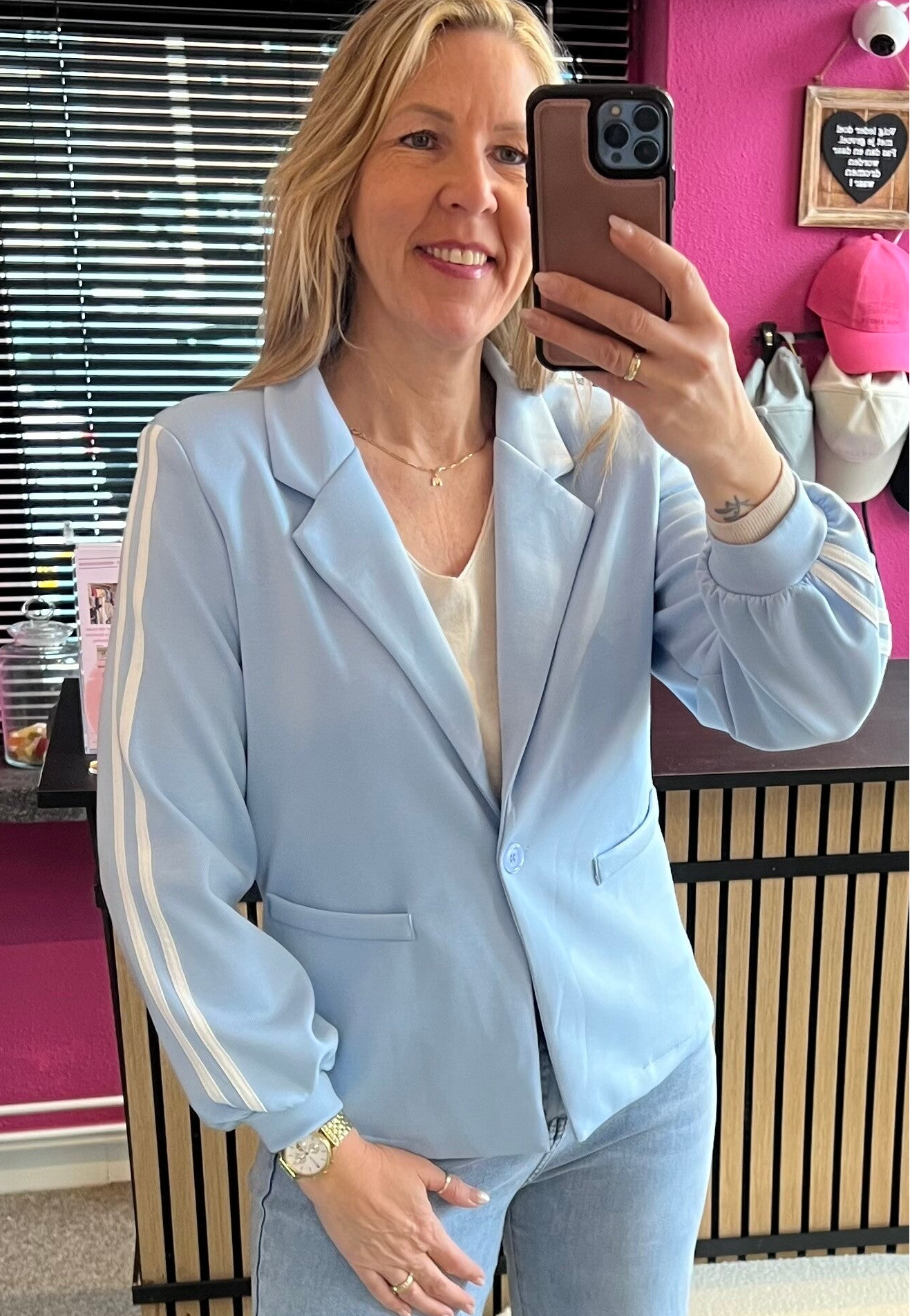 Blazer Jack jog stof Blauw met witte bies