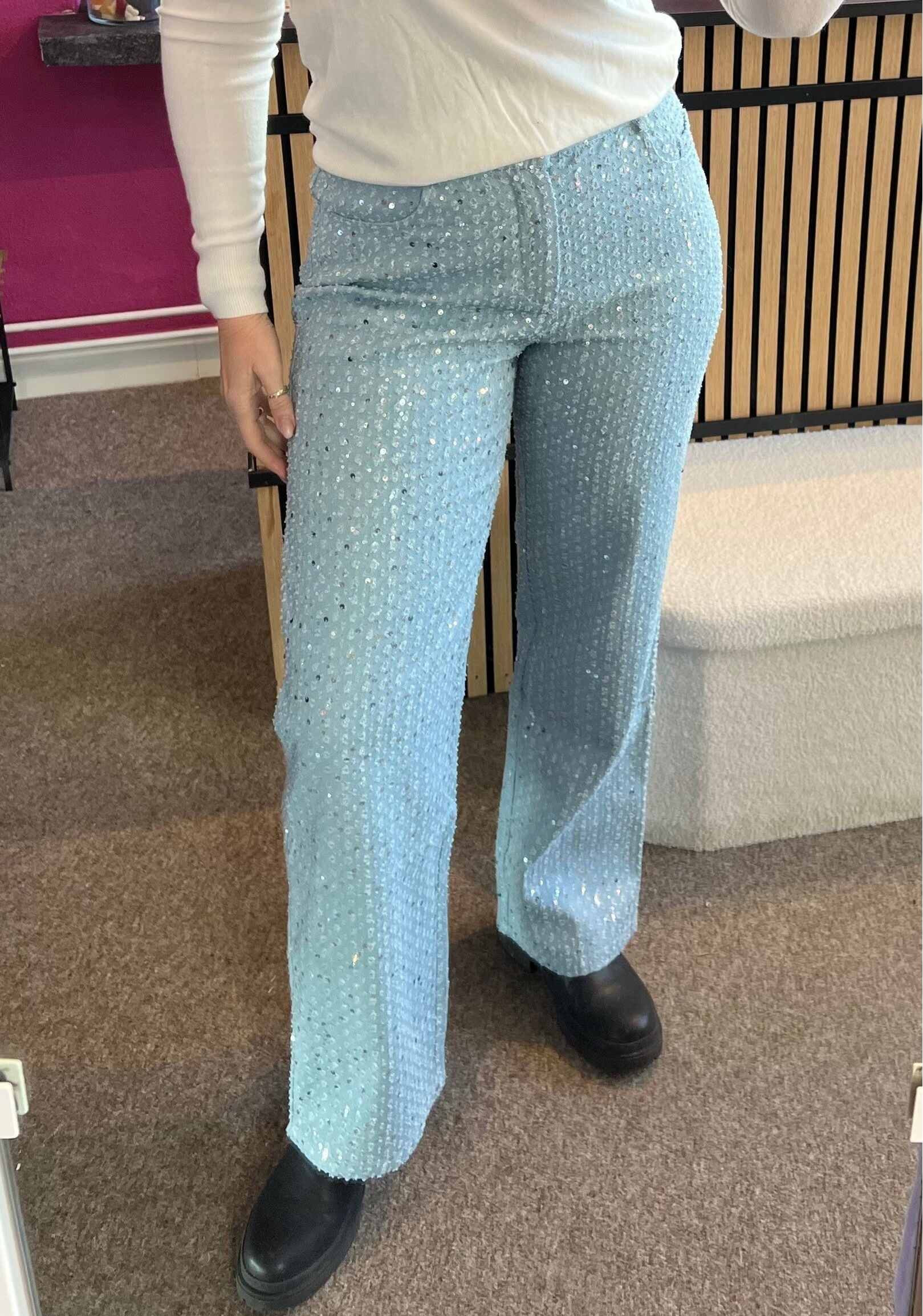 Denim jeans pailletten licht blauw