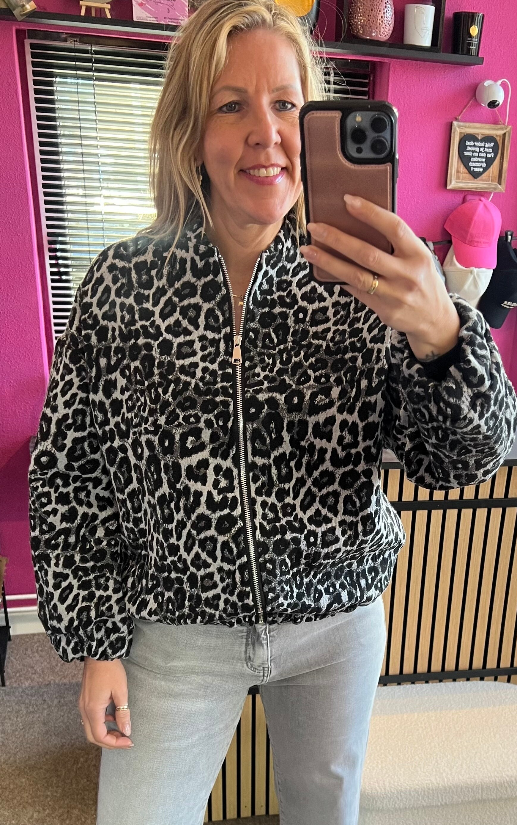 Bomber jack oversized panter Zwart/Grijs