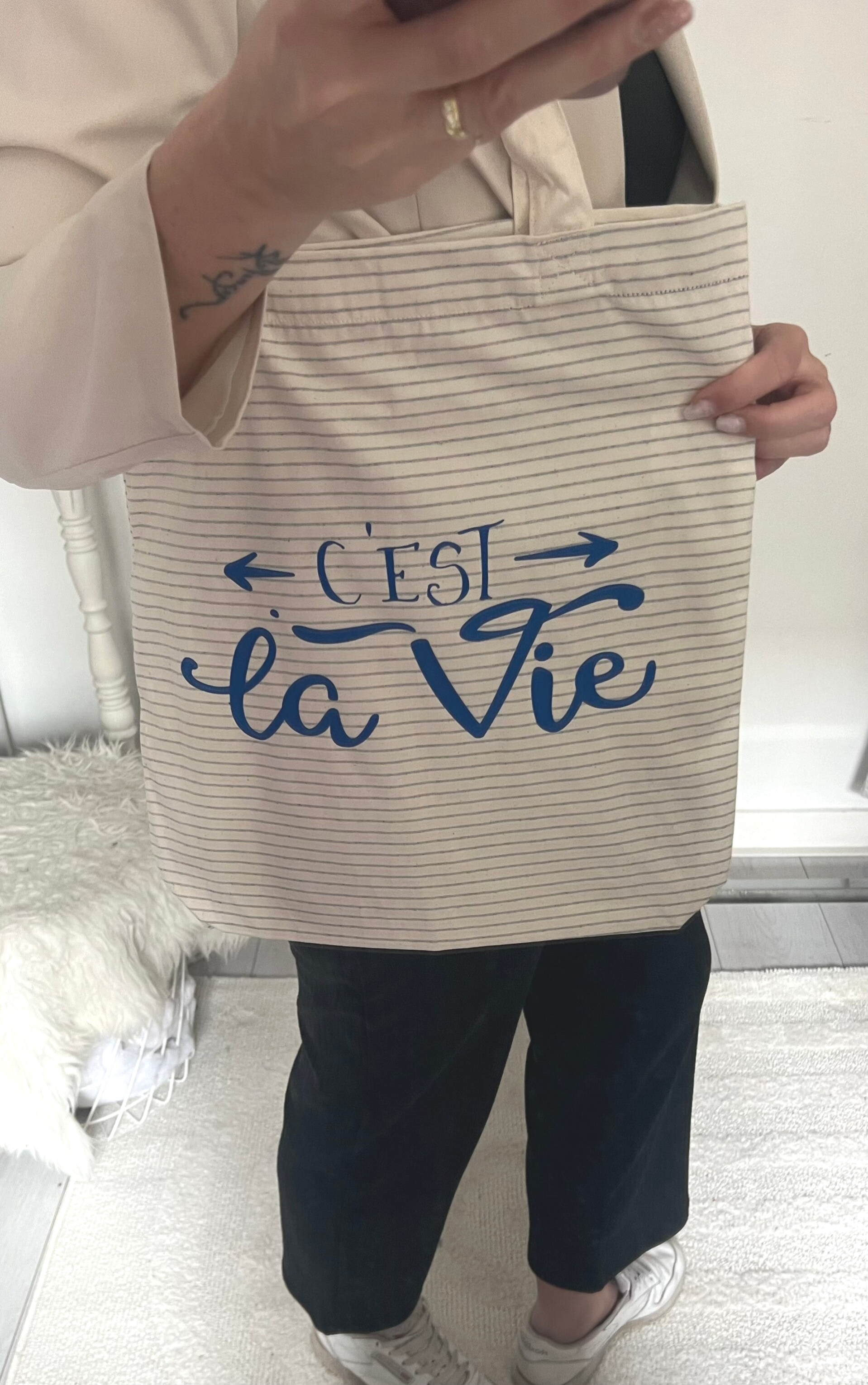 De C'est La Vie stripe Tote bag