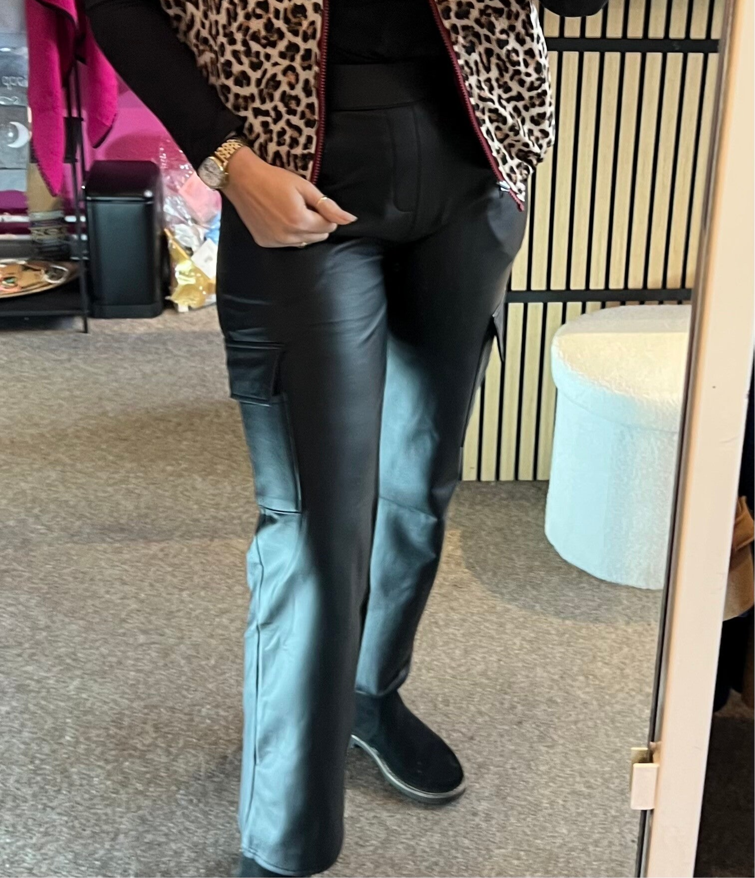 De leren cargo Zwart