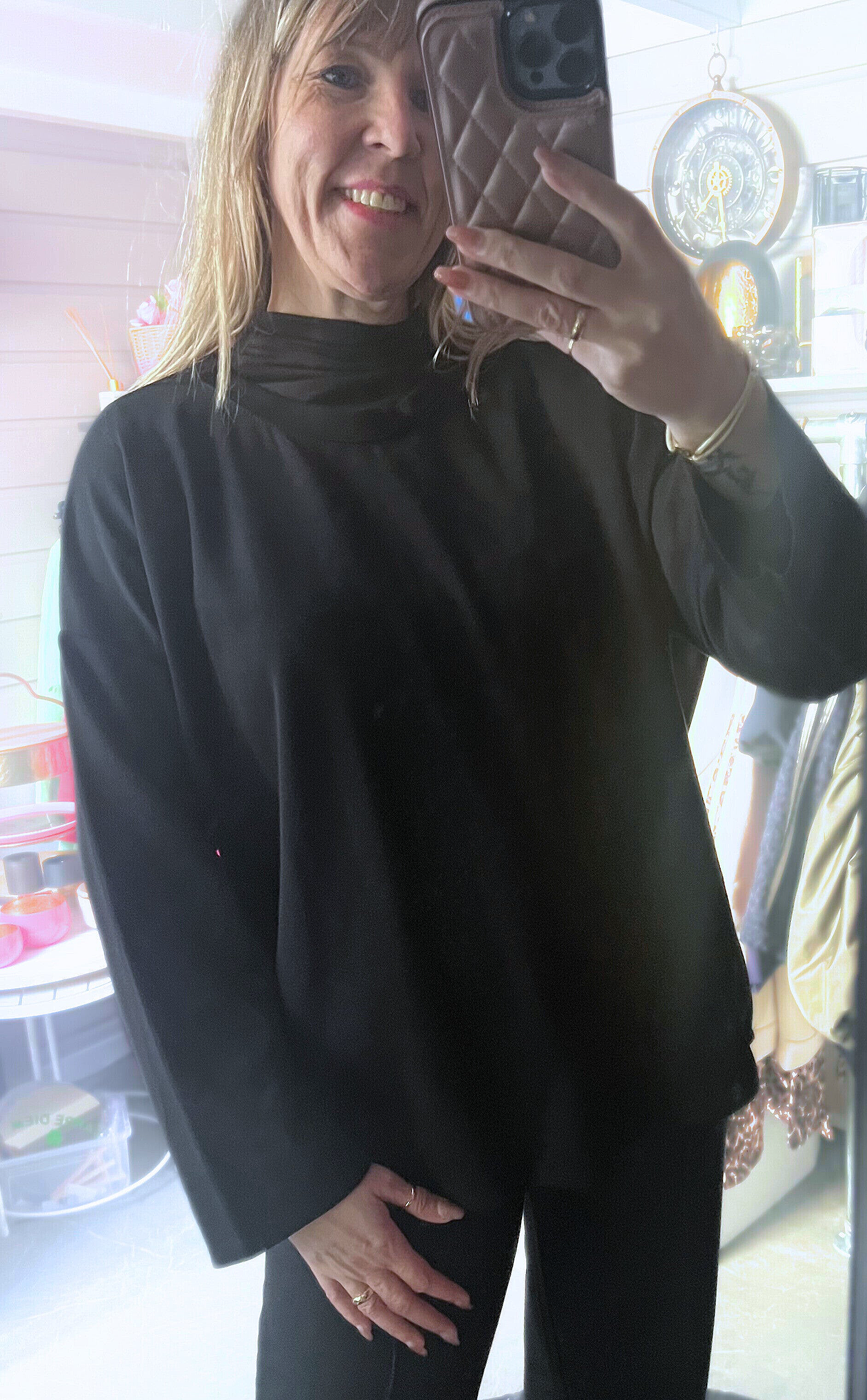 Top lange mouw viscose/travel Zwart (+size)