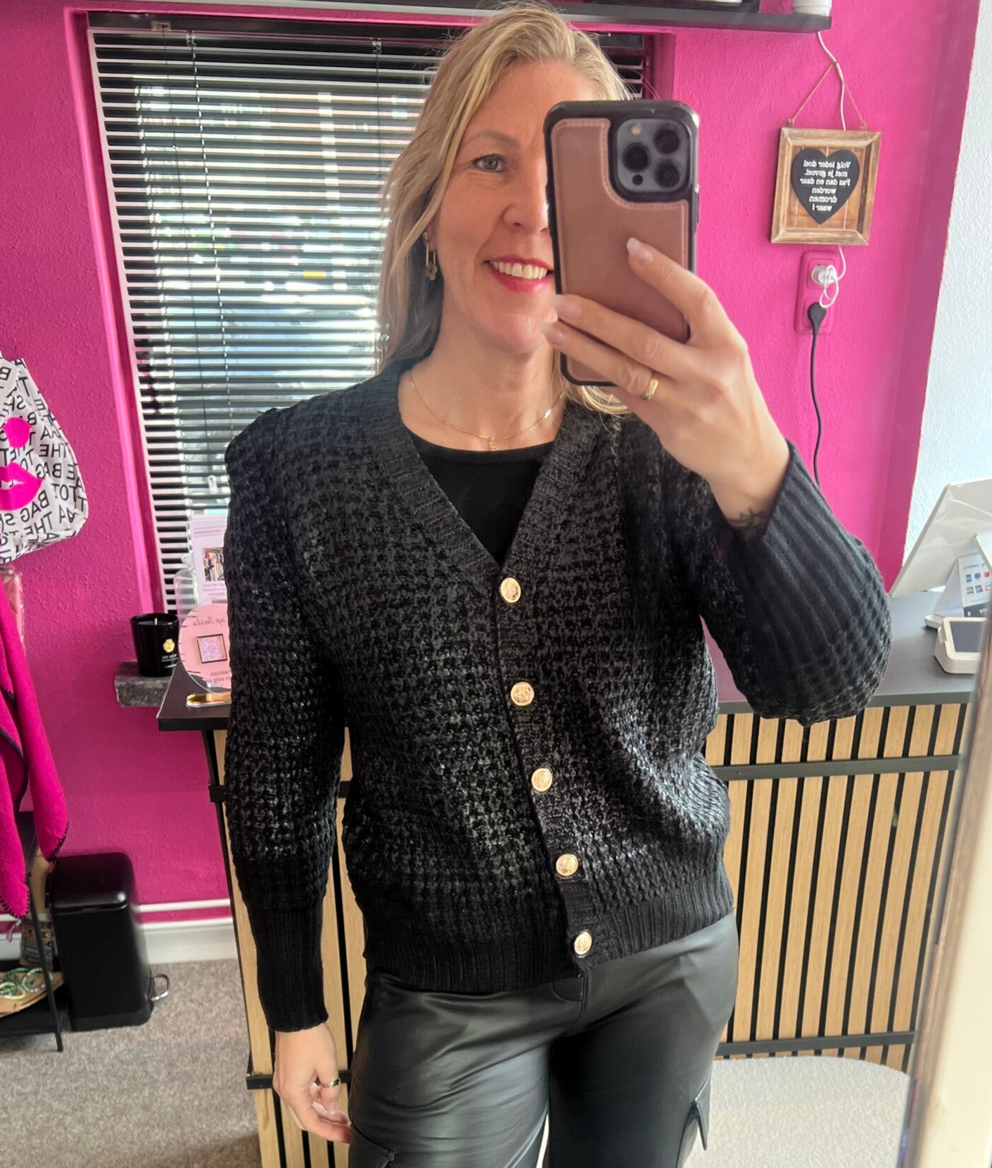 Vest Mae gebreid Metallic Zwart